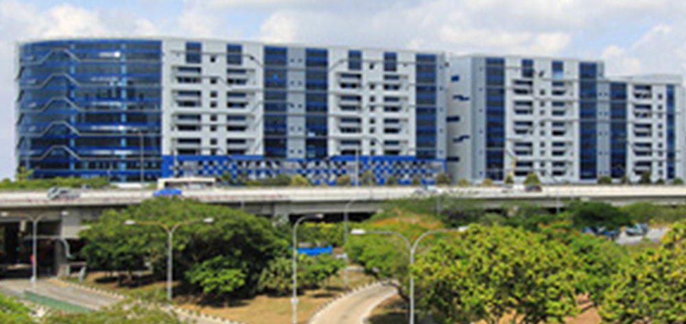 Modern high-rise city building in metropolitan area.