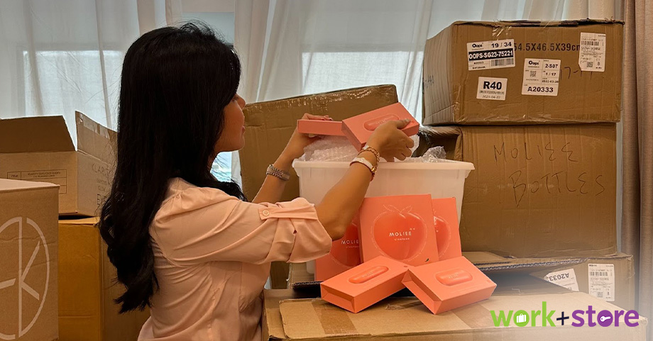Girl packing health supplements in storage