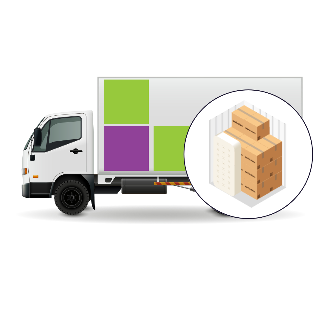 Commercial vehicle moving packages for delivery.