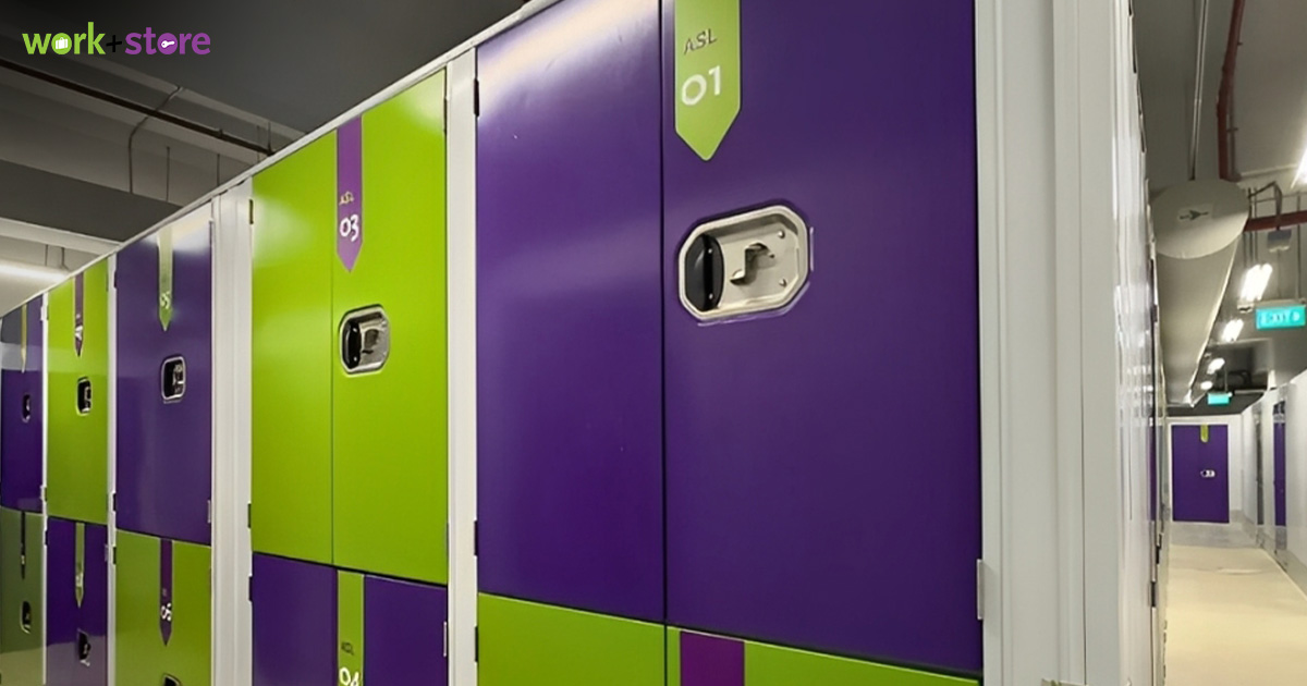 Row of secure air-conditioned storage lockers.