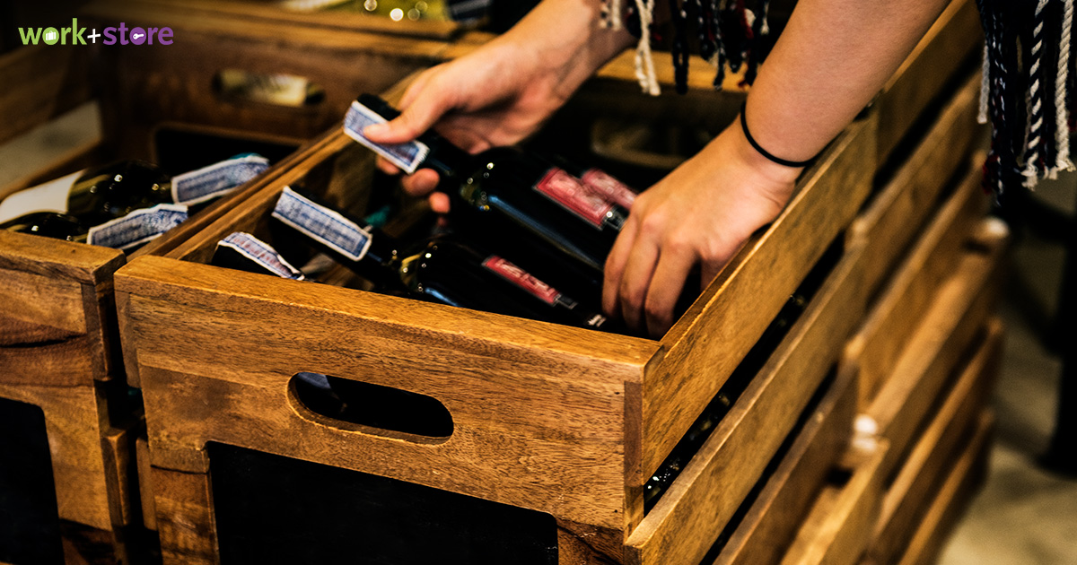 F&B staff stocking wine bottles off-site using Work+Store storage