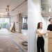 A side-by-side comparison showing a home under renovation next to a couple moving boxes into a clean