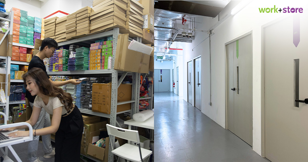 Business owners managing inventory in a Work+Store storage unit.